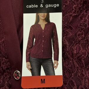 Cable & Gauge Red Port Tawny Velvet Lace Button Down Blouse Medium NWT
